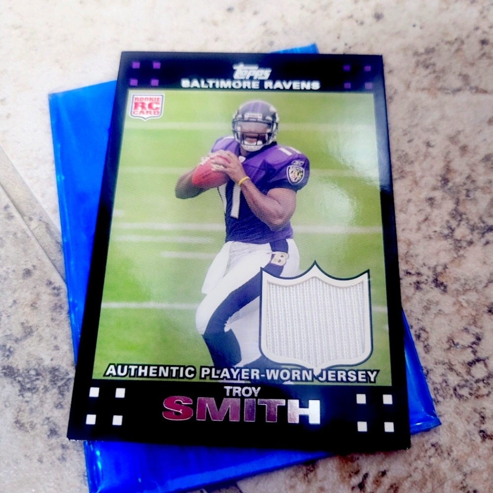 Rare NFL Troy Smith Topps Trading Card w Piece of Authentic Player Worn Jersey